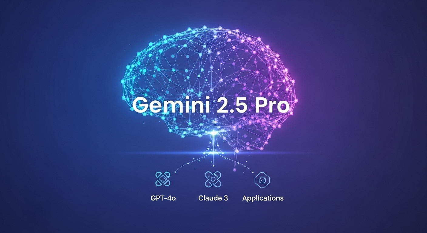 Illustration of Gemini 2.5 Pro as a sophisticated multimodal AI system connecting diverse inputs and tools.