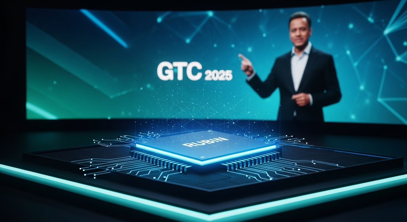 Nvidia CEO Jensen Huang on stage at GTC 2025 unveiling Rubin AI chips