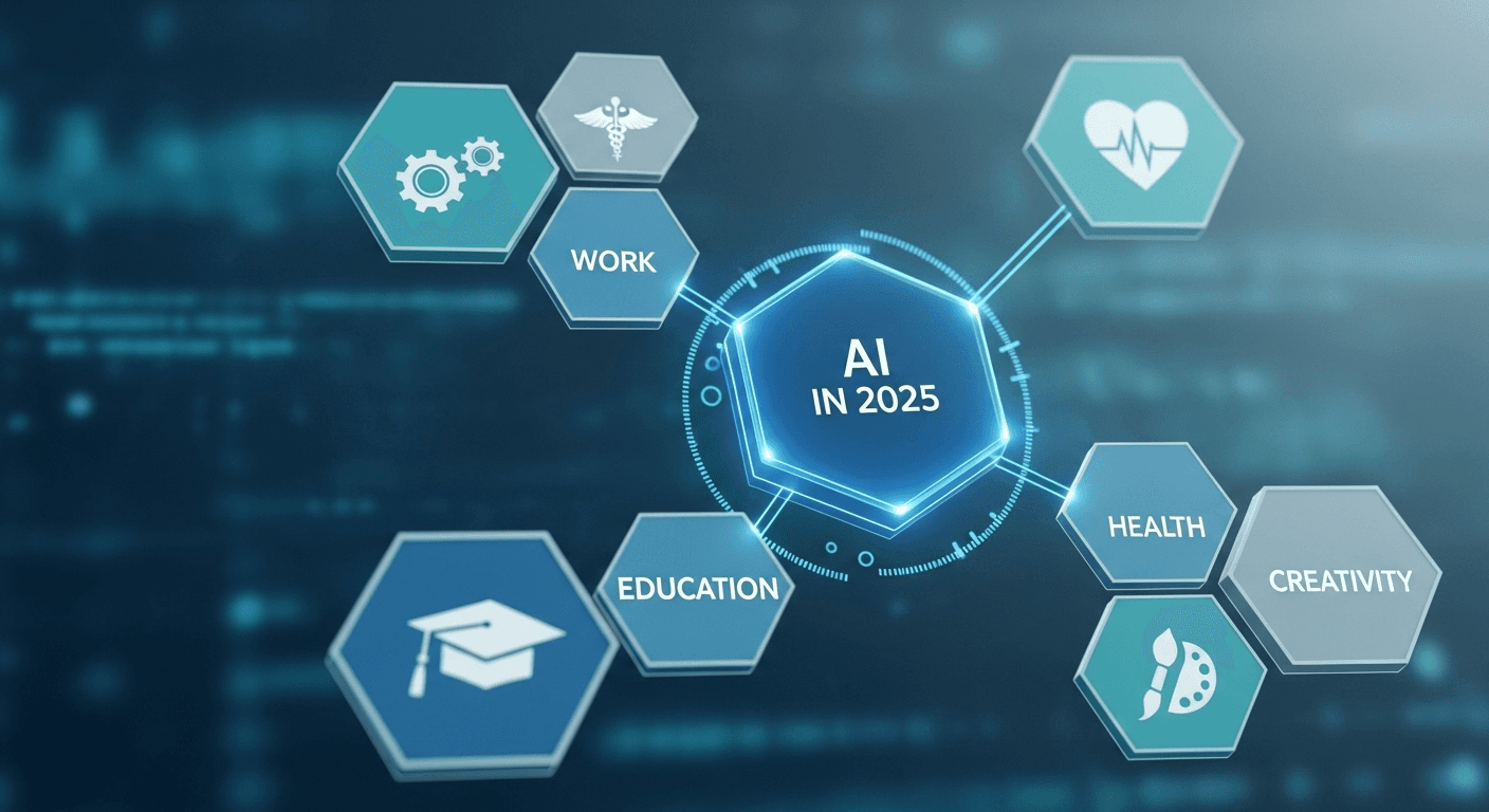 Abstract illustration of AI transforming industries in 2025