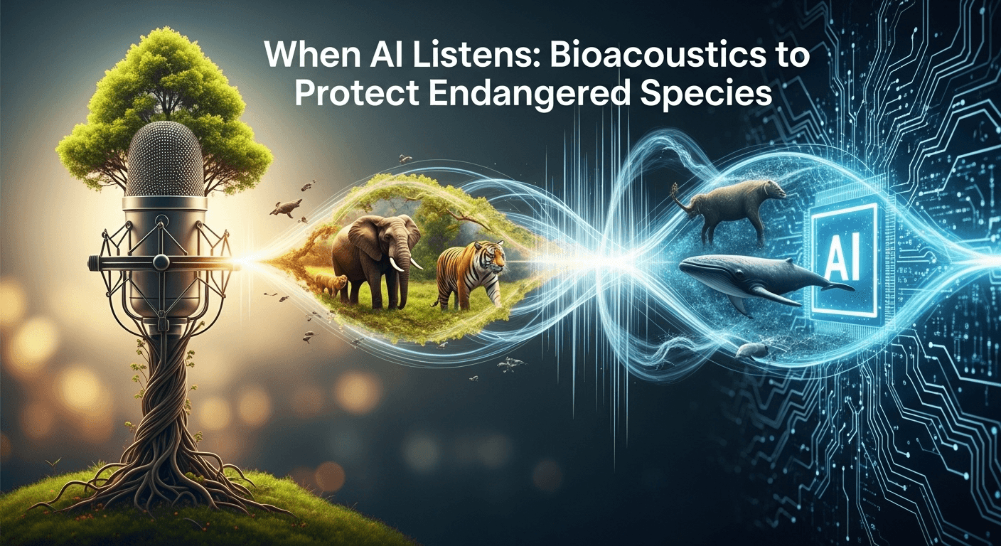 Acoustic recorder in a rainforest capturing wildlife sounds for AI bioacoustics monitoring