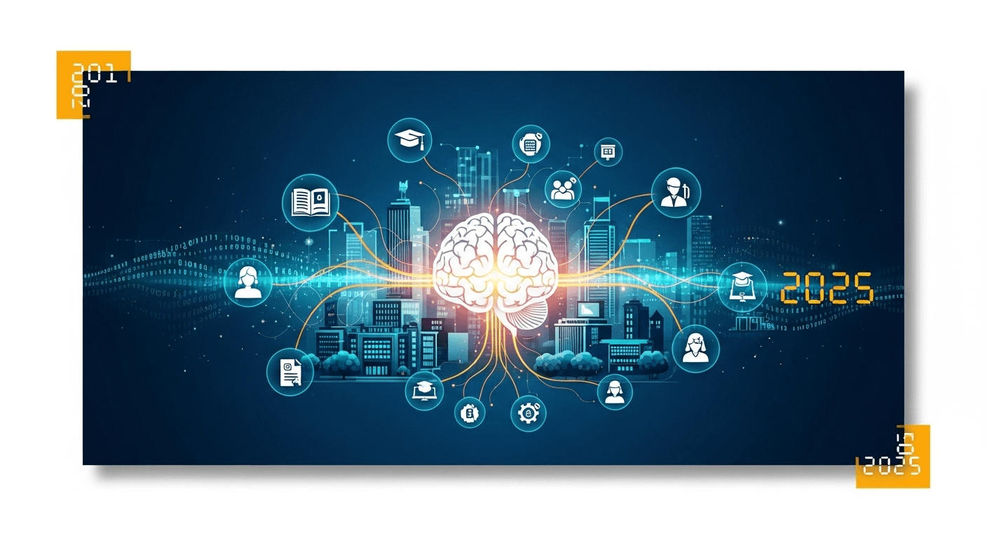 Students and faculty collaborating with AI tools in a modern university setting