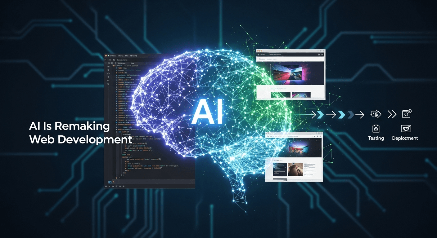 Abstract illustration of AI assisting a developer building a modern responsive website
