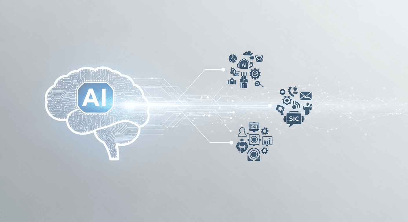 Abstract illustration of artificial intelligence transforming industry and work