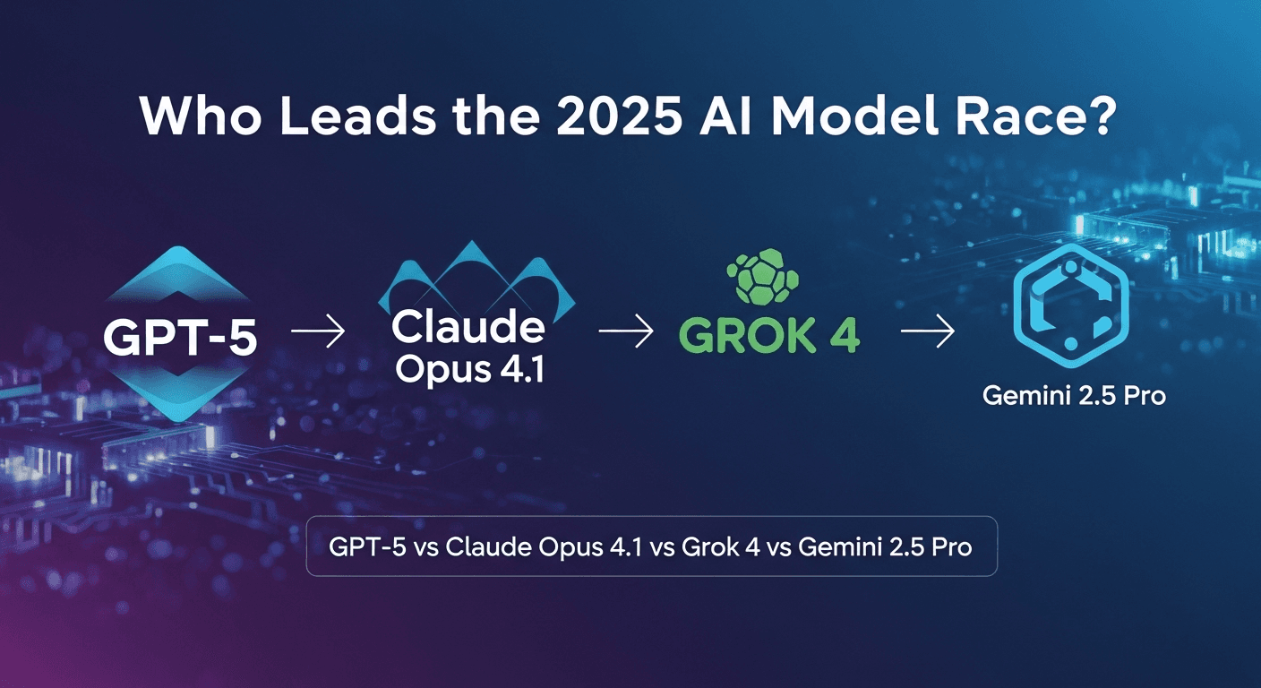 Side-by-side comparison of GPT-5, Claude Opus 4.1, Grok 4, and Gemini 2.5 Pro in 2025