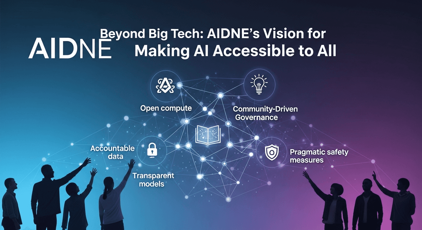 Illustration of a decentralized AI network featuring interconnected nodes globally