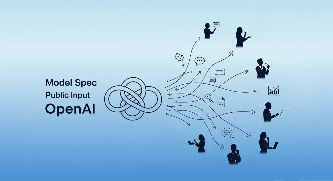 Illustration of people contributing feedback to shape AI behavior guidelines