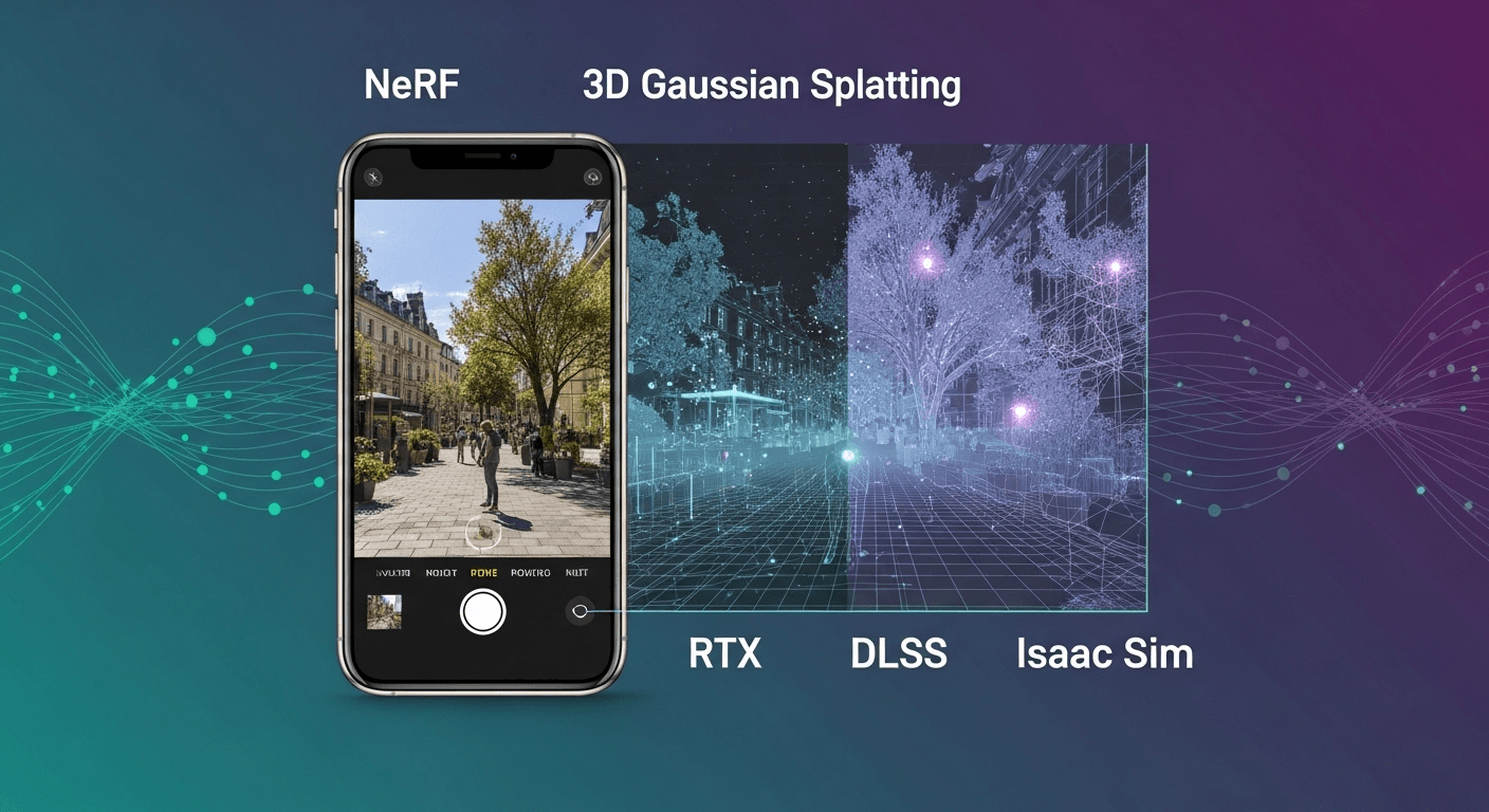 Phone-captured real-world room reconstructed as a 3D scene and rendered in a simulation environment