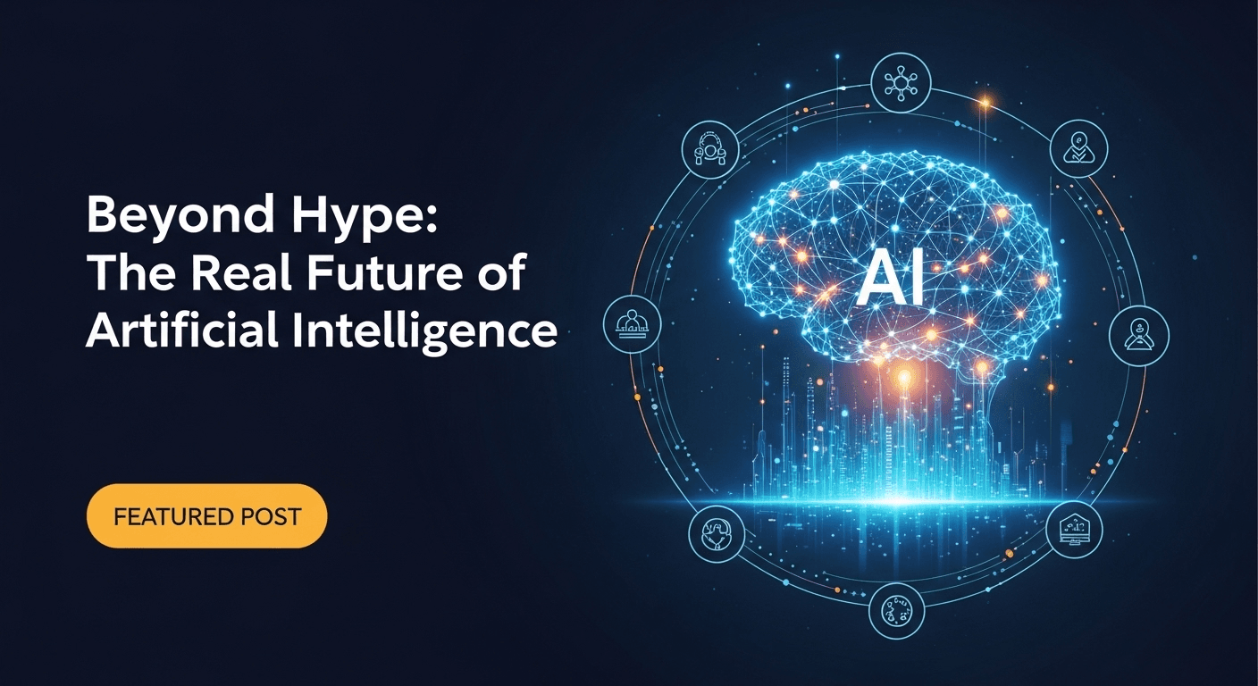 Abstract illustration depicting the future of artificial intelligence with interconnected nodes and glowing circuits