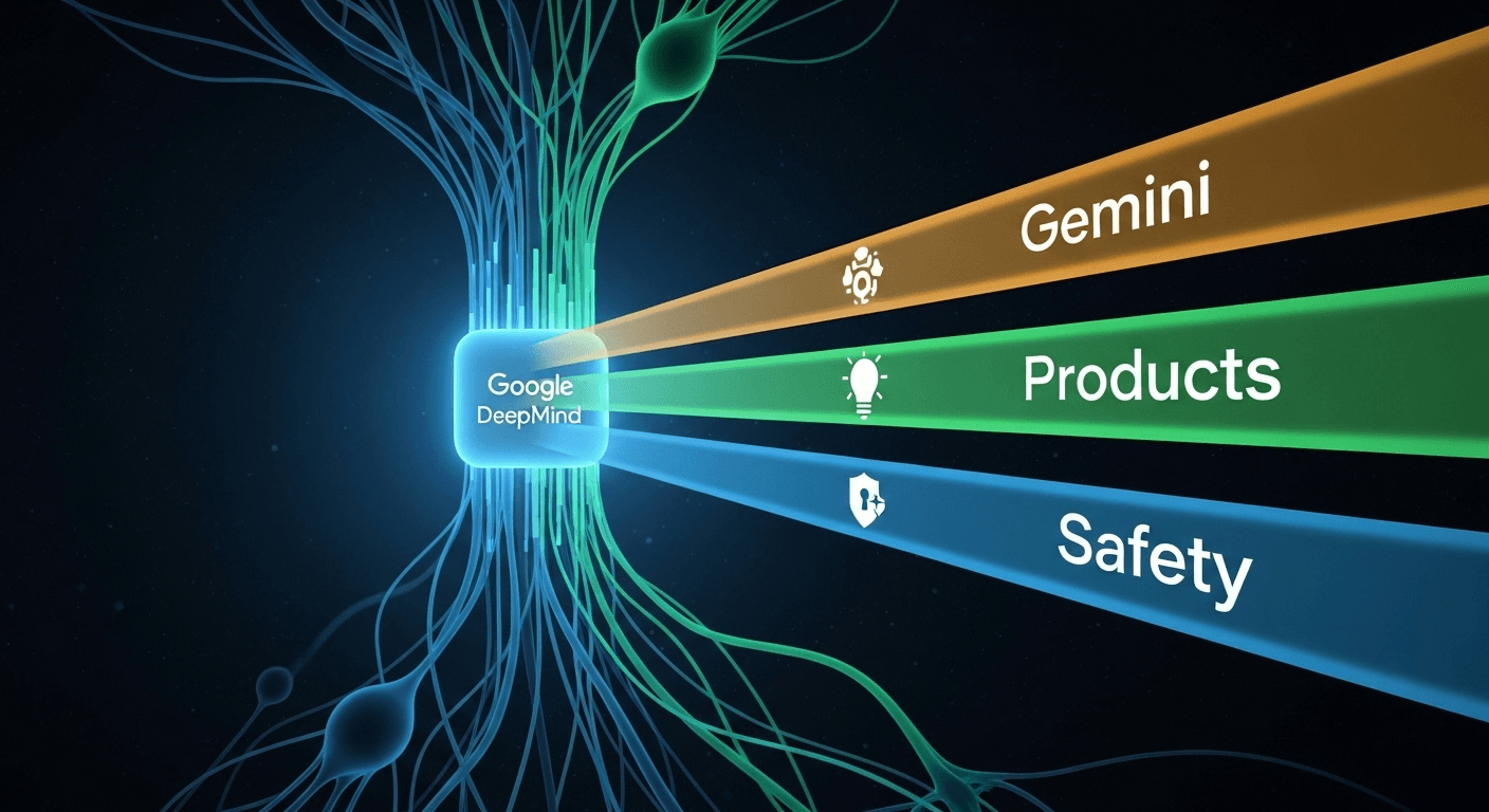 Illustration showing Google DeepMind and Google Research consolidation around Gemini and AI infrastructure
