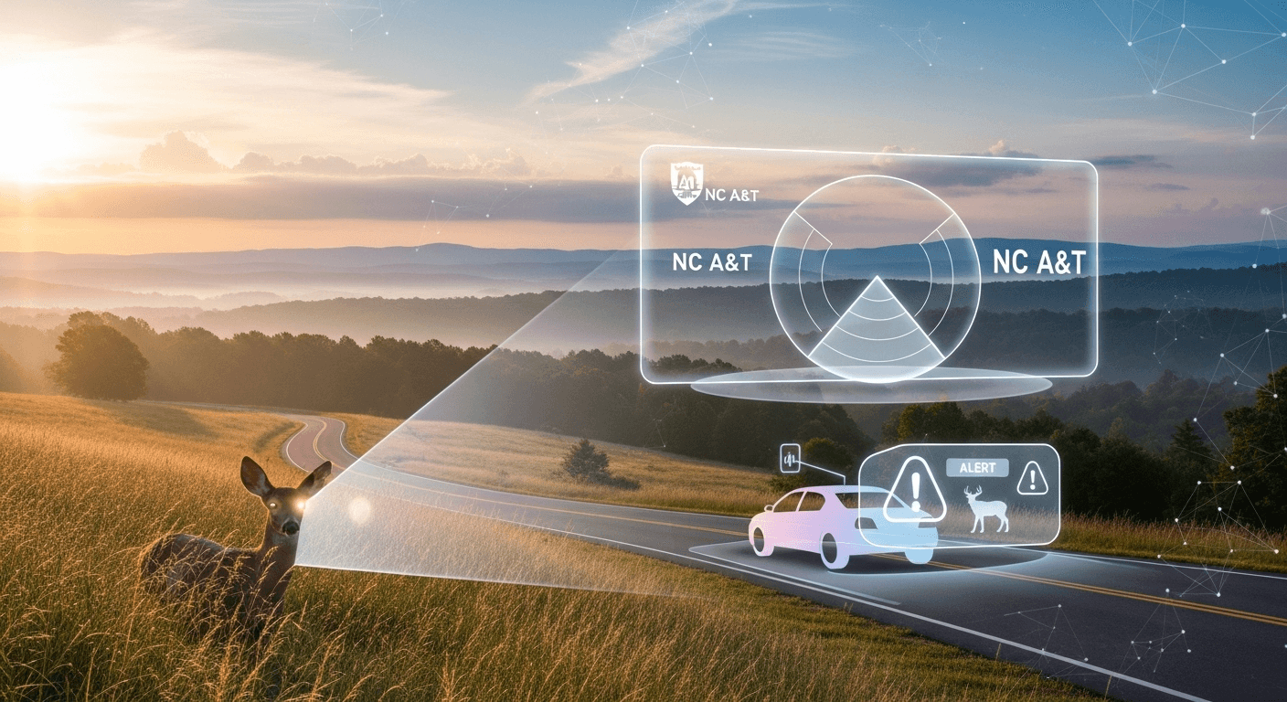 Roadside AI camera detects deer near a North Carolina highway at dusk