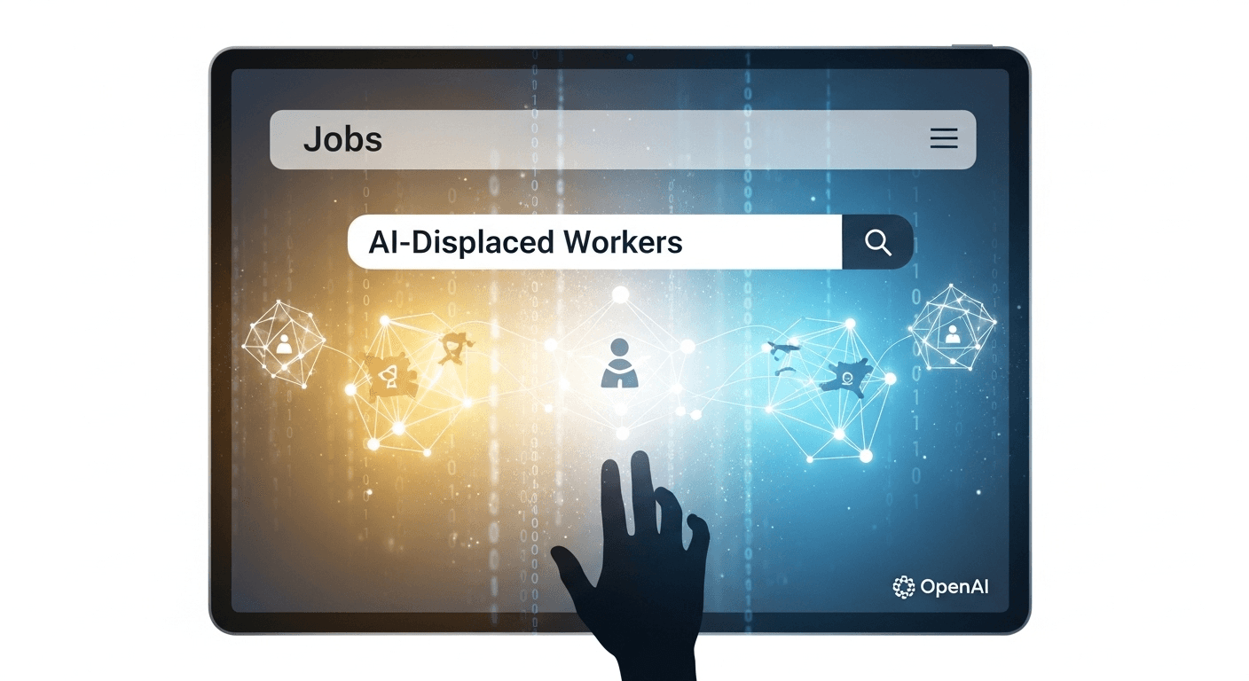 Illustration of a job board interface with AI icons and a Walmart storefront in the background
