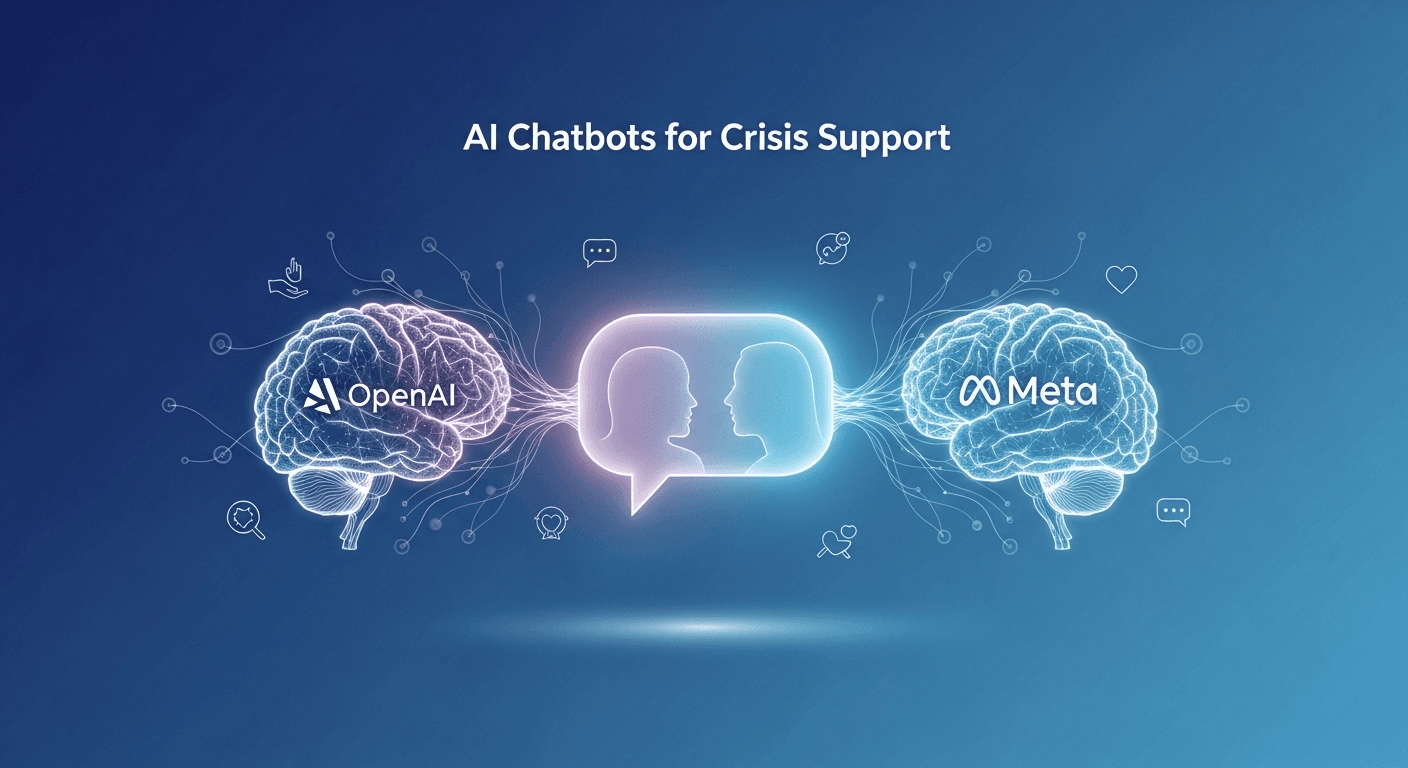 Teen holding a smartphone with an AI chatbot open, displaying supportive crisis guidance on screen.