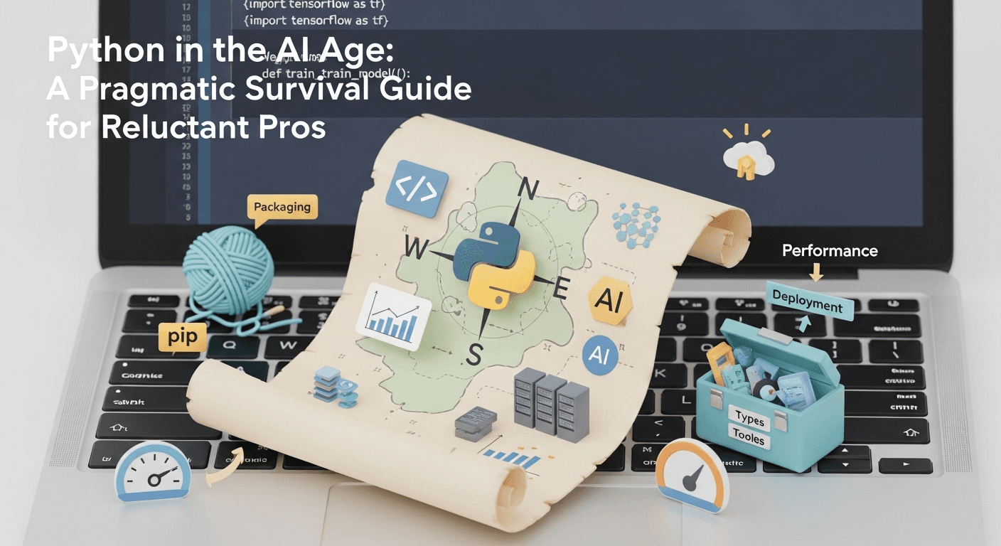 Diagram showing Python code connected to AI models and deployment pipelines, illustrating a modern AI stack.