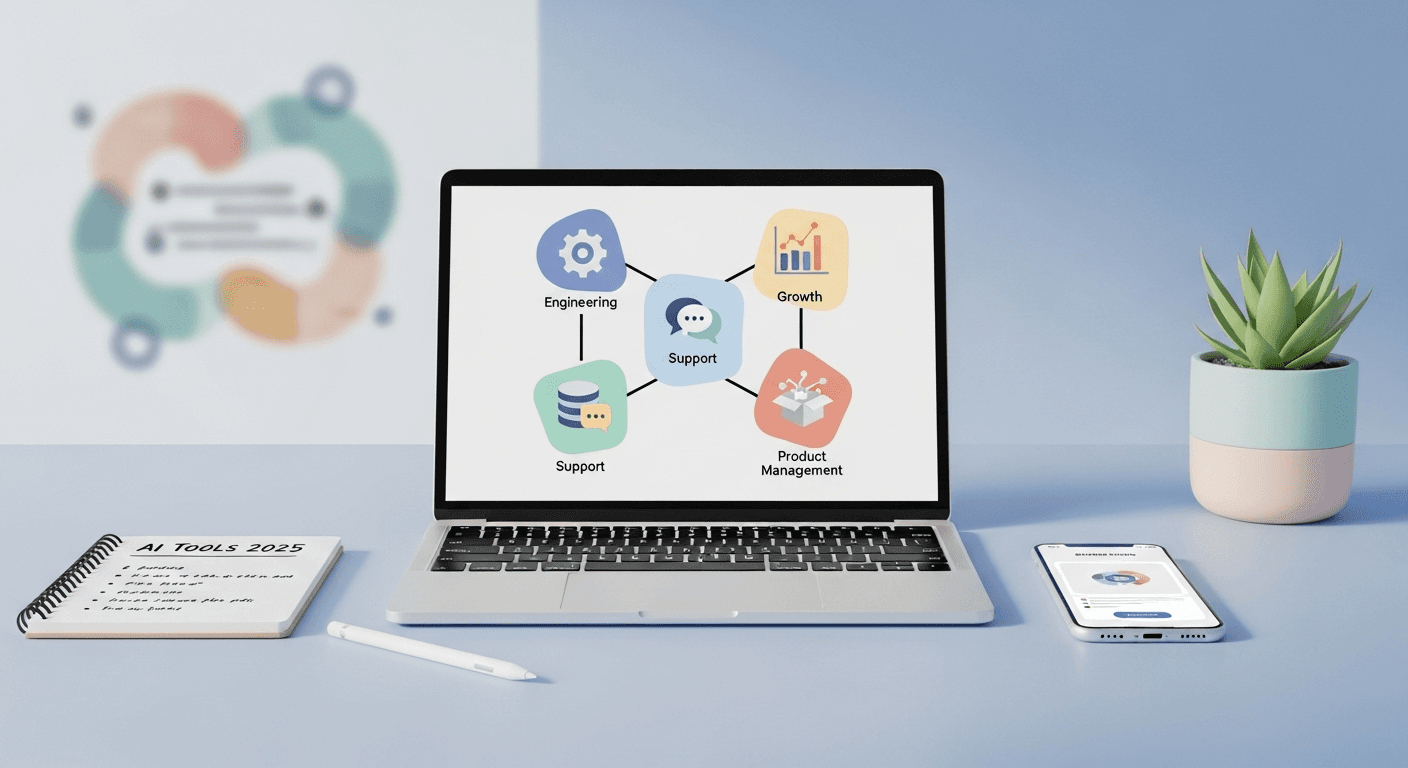 Collage of AI tools icons for startup founders across product, engineering, growth, and operations