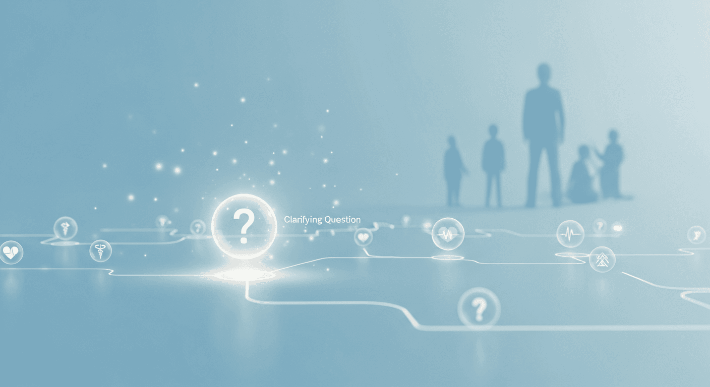 Visualization of a wayfinding AI with a dual-panel chat interface guiding health discussions