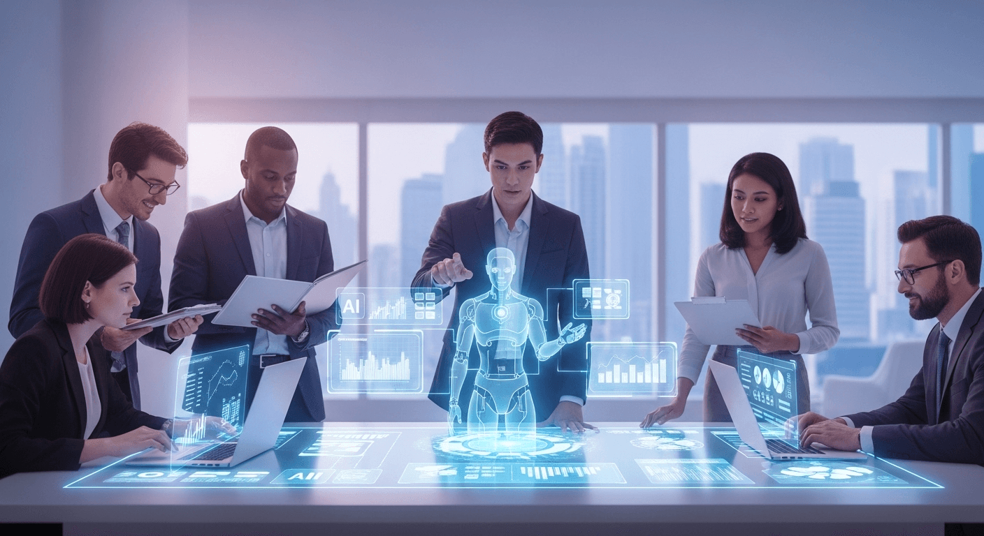 Human manager orchestrating AI agents and teammates in a hybrid digital workplace, 2025