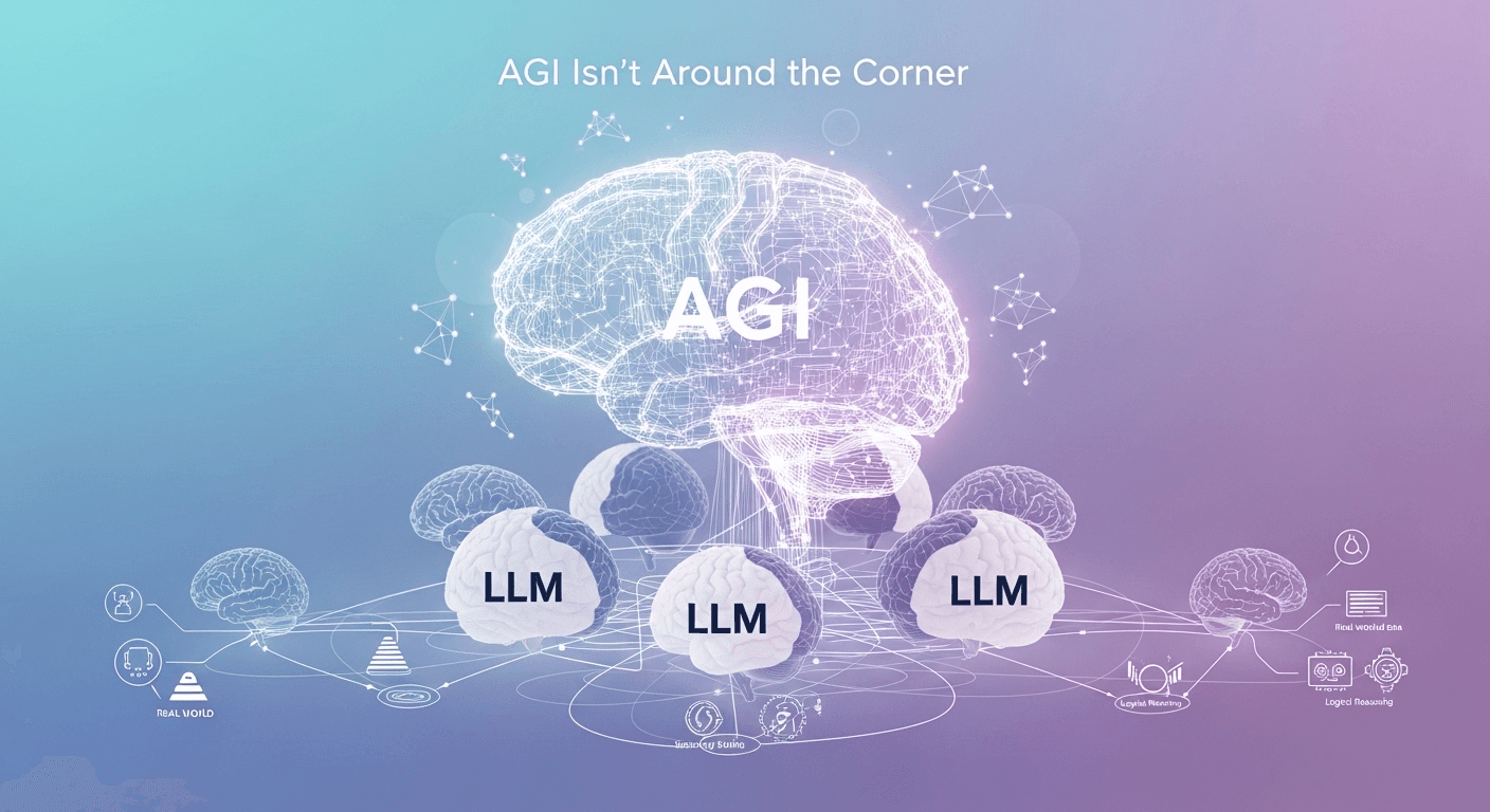 A tangle of wires forming a brain beside a neat toolbox, symbolizing LLMs plus tools for reliable AI