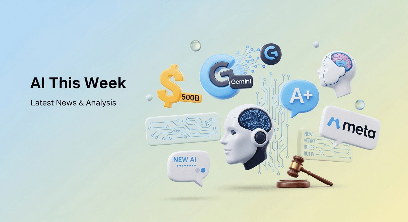 Collage of AI headlines showing OpenAI valuation, Google Gemini redesign, Anthropic agents, and Nvidia-Intel partnership