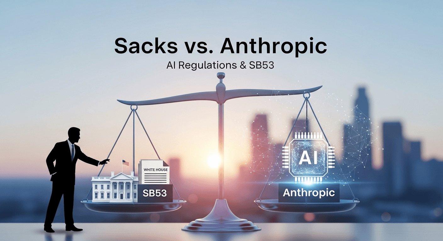 David Sacks and Anthropic logos representing a debate over AI regulation and California’s SB53 transparency law