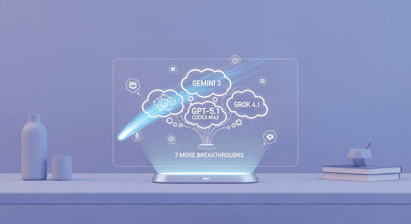 Collage of AI app interfaces and model logos representing this week’s AI news, including Gemini 3, ChatGPT, Grok, and Perplexity Comet